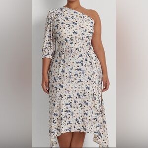 Ralph Lauren Blue and Cream One-Shoulder Dress